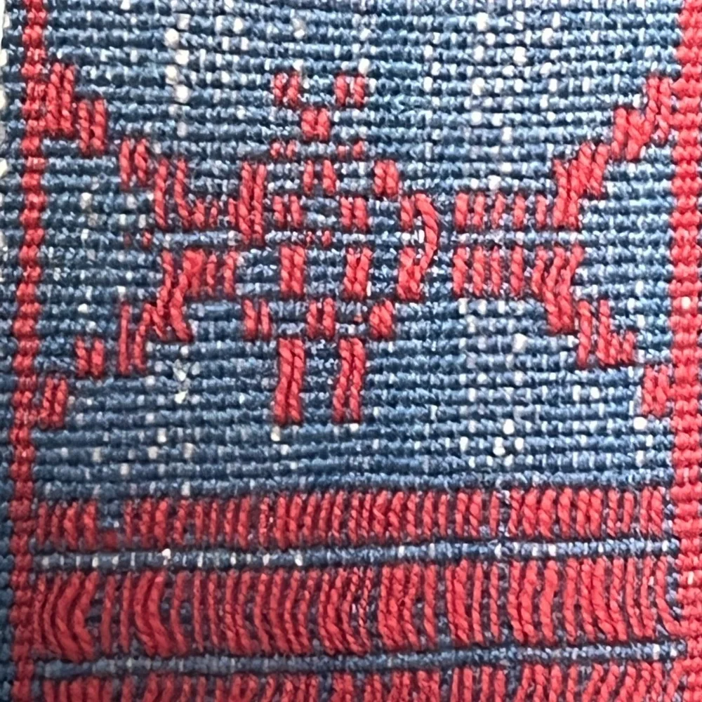 Vintage Red and Denim Blue Women's Tapestry Tie Belt